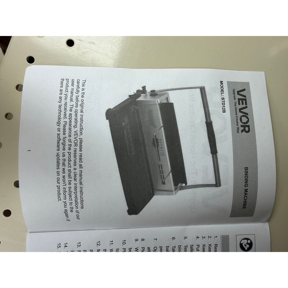 Vevor STD12B Binding Machine 12 Sheet Punching Capacity Comb Binder Black Silver